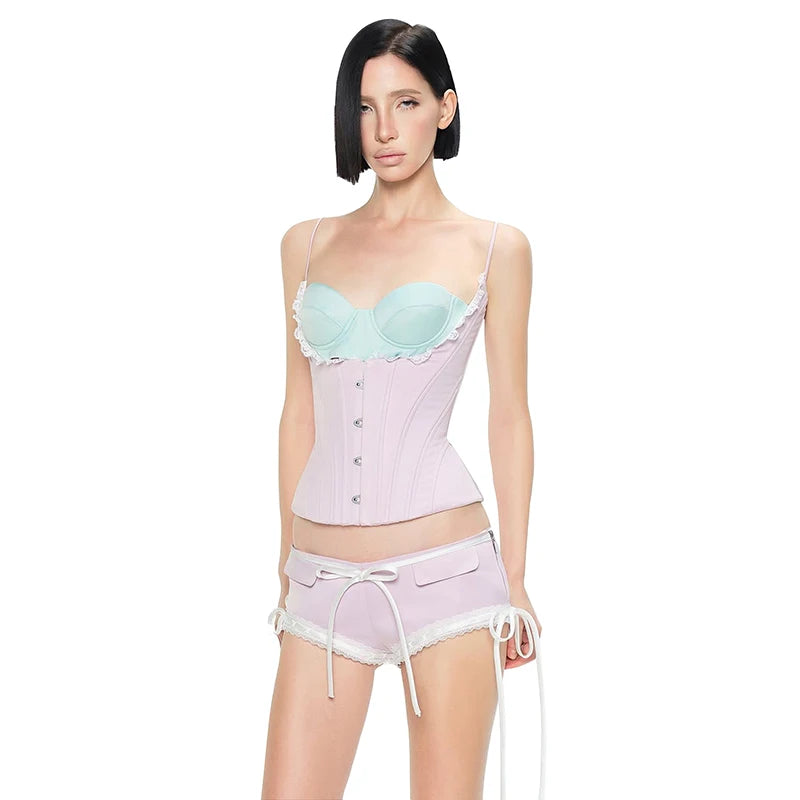 Sweet Romance Patchwork Lace Camisole With Soft Neckline