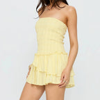 Mini Tube Top Dress With Tiered Hem Off Shoulder Ruched Sleeveless