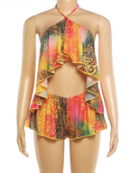 Vivid Beach Two Piece Set With Backless Halter Camisole And Shorts