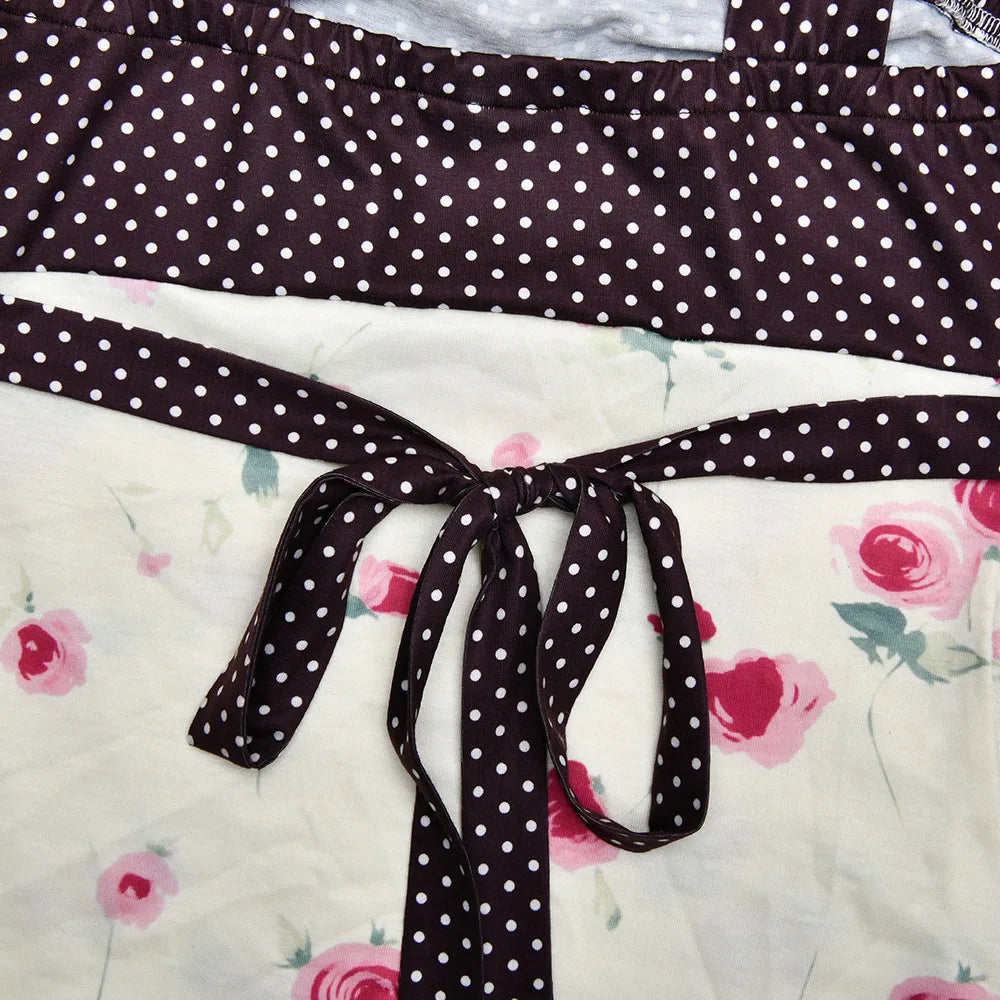 Patchwork Polka Dot Lace Camis Top With Square Collar Floral