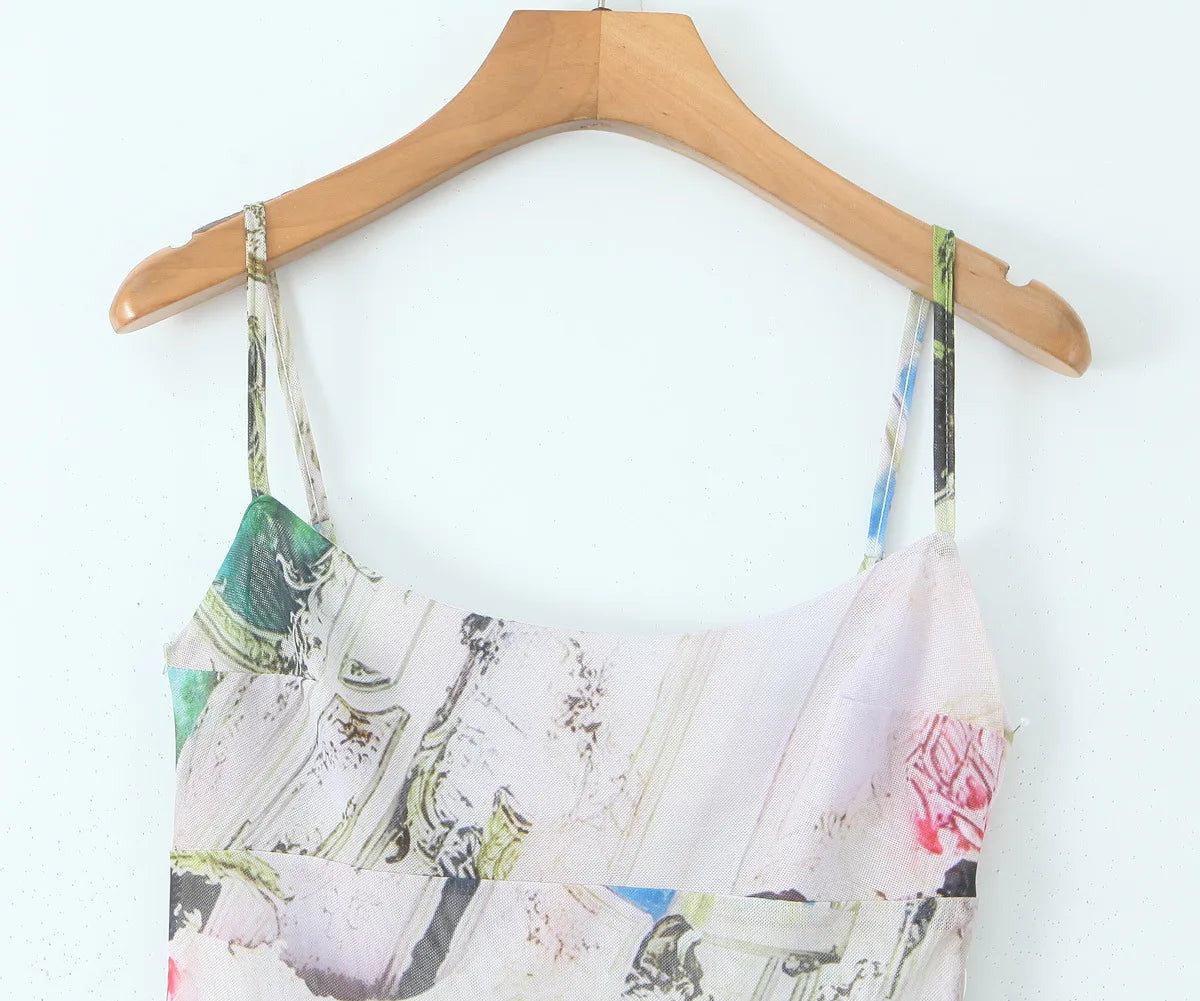 Sunlit Printed Strap Dress With Slim Fit Silhouette