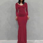 Long Sleeve Dress With Slim Silhouette And Flowing Maxi Skirt