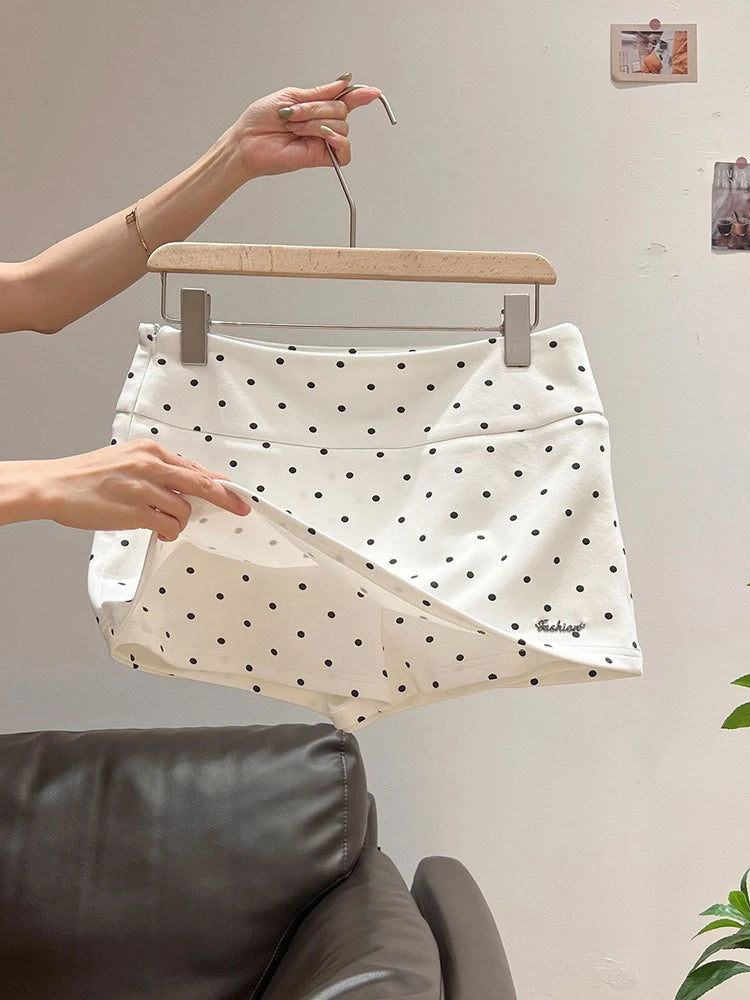 White Polka Dot Mini Skirt High Waist