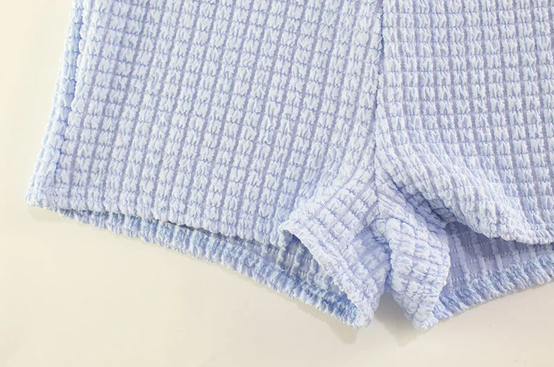 Sexy Halter Knit Two Piece Set Backless Bodice And Shorts Tracksuit
