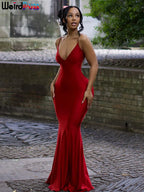 Coquette Backless V-Neck Evening Maxi Dress With Mermaid Silhouette