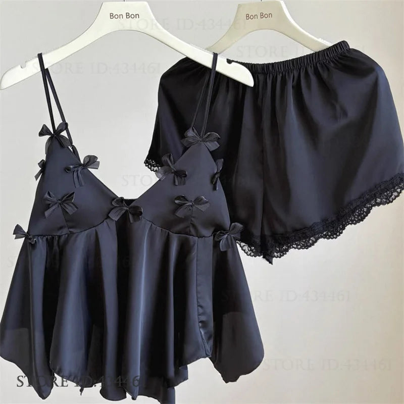 Sweet Bow Sexy Women's Lingerie 2PCS Pajamas Suit