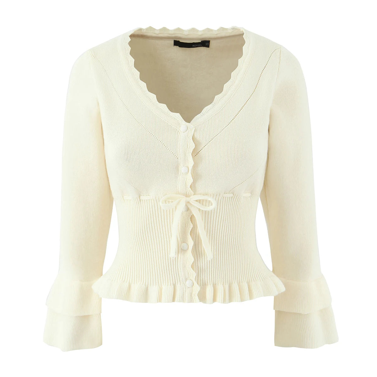 Hollow Crochet Knit Cropped Sweater in Beige and Red Long Sleeve Knit Top for Women