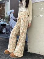 Cozy Puppy Print High Waist Fleece-Lined Flared Leg Pants