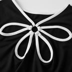 Floral Patchwork Tee With Hole Detail For Women Slim Fit Streetwear Top With Light Stretch