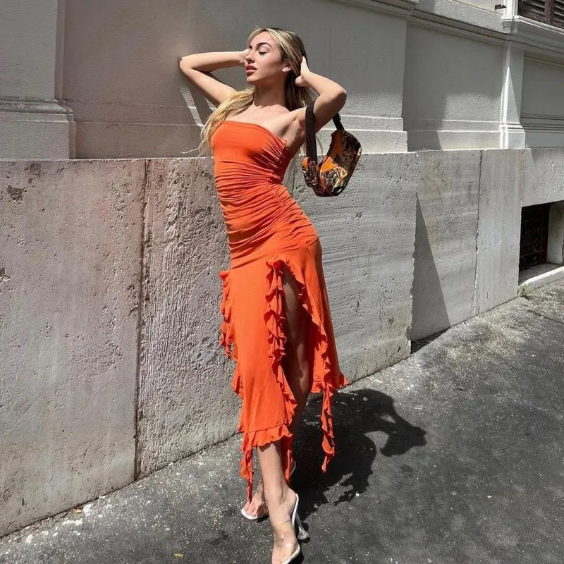 Tube Top Strapless Sexy Midi Dress