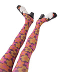 Tie Dye Mesh Stockings With Sheer Finish And Hollow Out Pattern