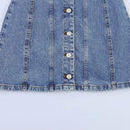 Casual Denim Mini Dress For Women Sleeveless Round Collar Single Breasted Slim Fit