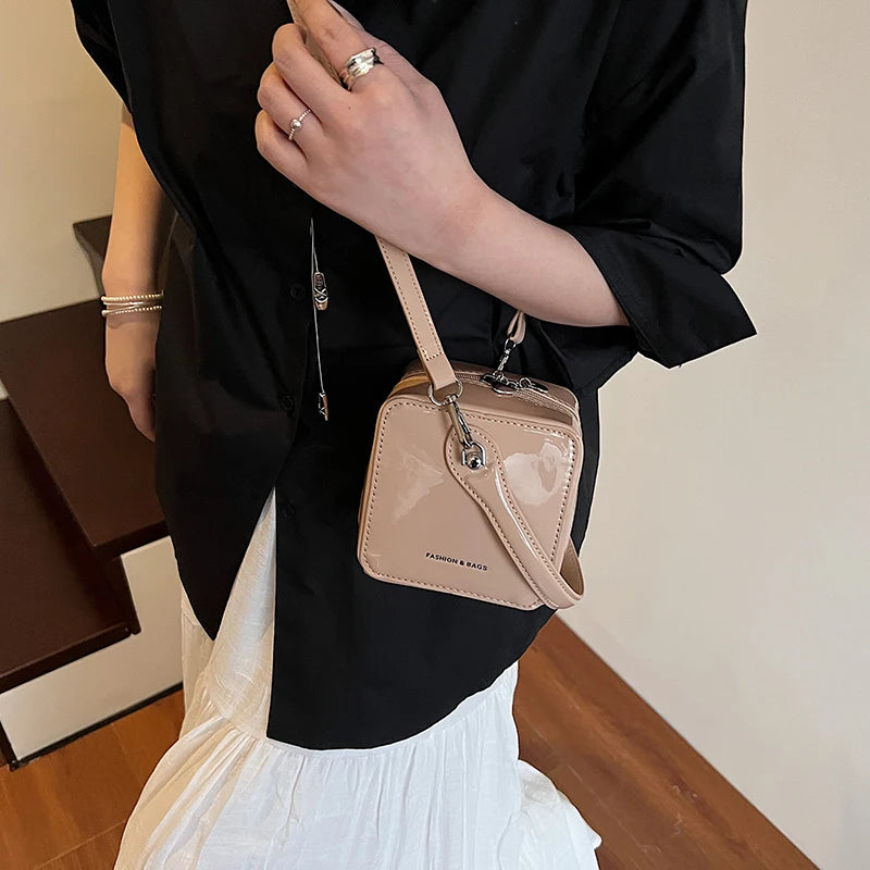 Mini Box PU Leather Crossbody Bag With Short Handle Phone Friendly Compact