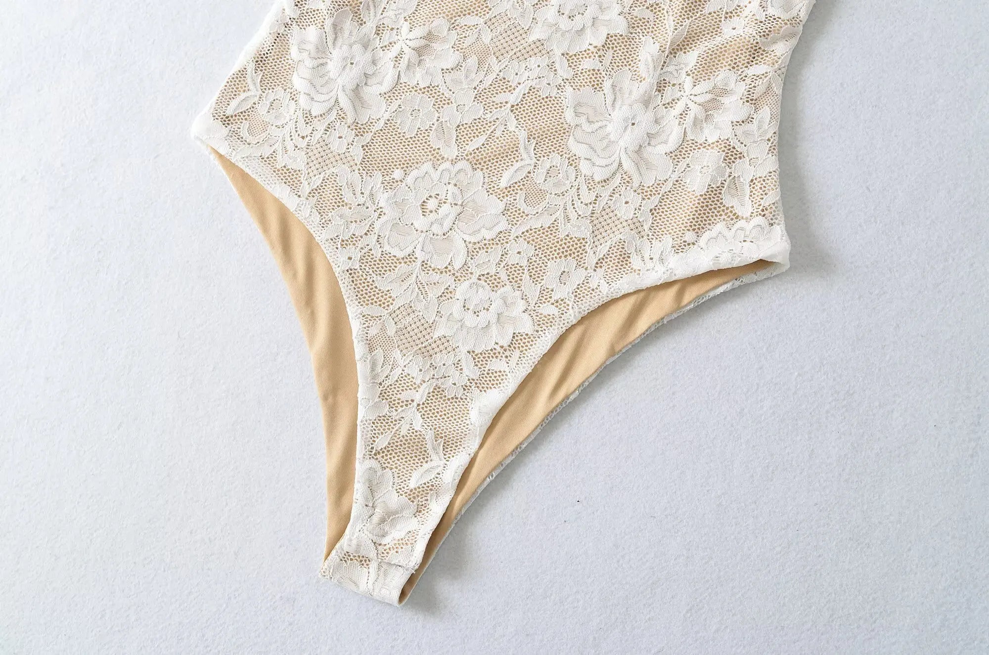 Sexy Lace See Through Bodysuit With Lining Elastic Spaghetti Straps Slim Fit