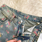 Floral Dream Denim Pants With Wide Leg Silhouette And High Waist
