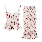 Pleated Red Print High Waist Midi Skirt And Sleeveless