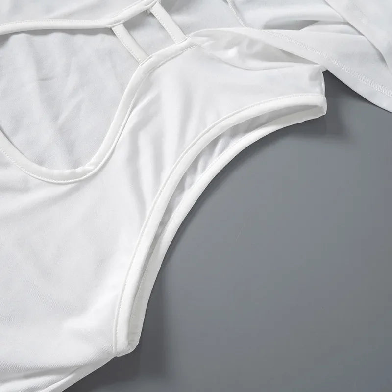Y2K White Hooded Hollow Out Crop Tank Top