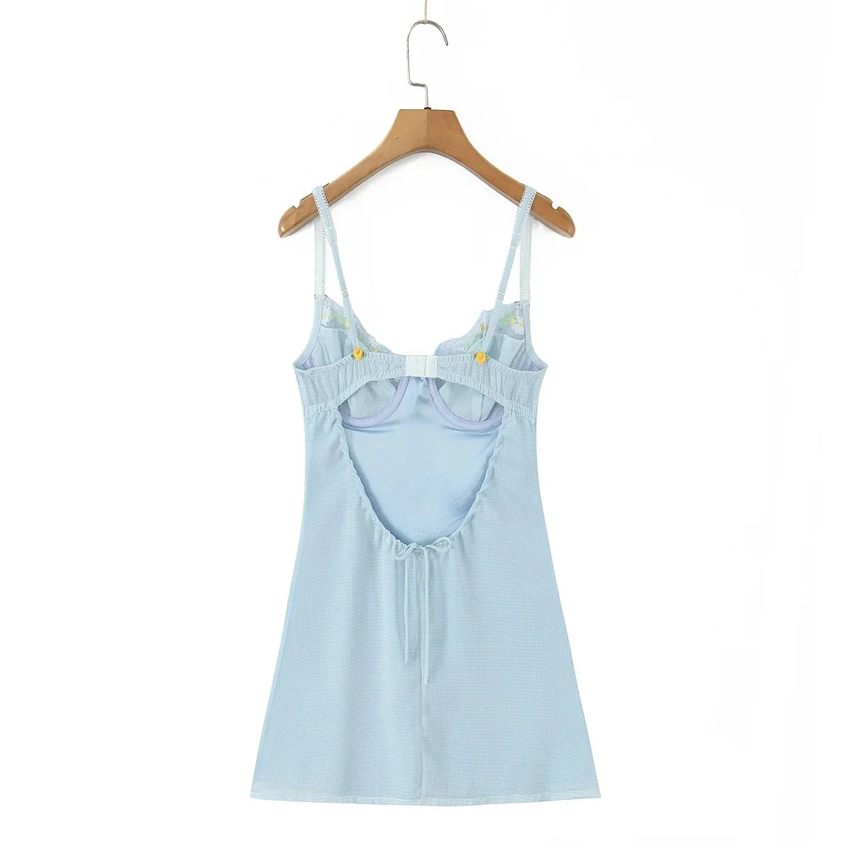 Women Sweet Lace Neckline Backless Short Dress