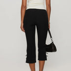 Bow Detail Cropped Capri Pants For Summer Slim Fit With Elastic Waist Solid Stretch