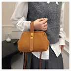 Luxe Faux Suede Frame Shoulder Bag With PU Accent Elegant Crossbody