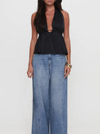 Halter Neck Crop Top With Tie Back Sleeveless Backless Camisole