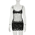 Sheer Lace Mesh Camisole Mini Dress