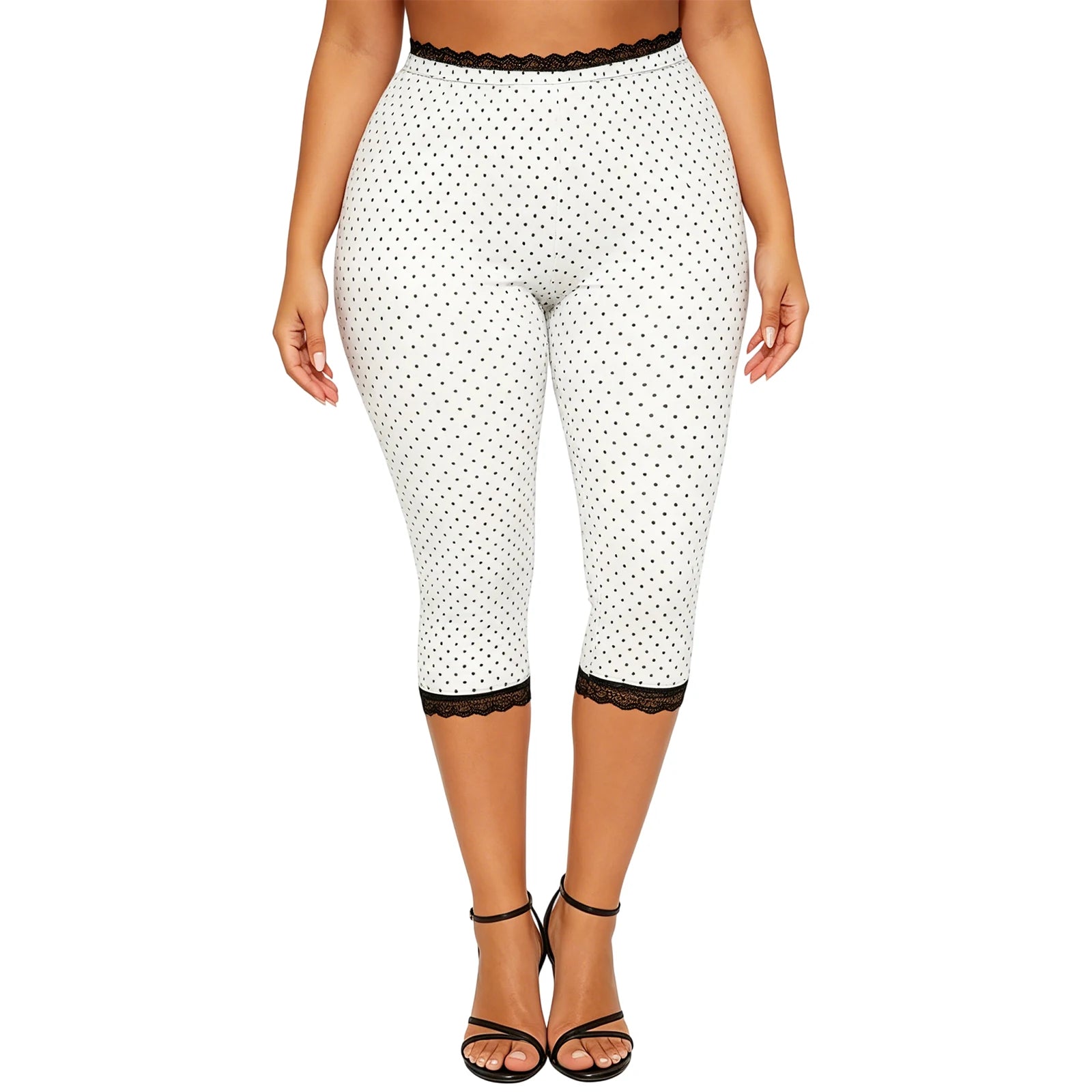 Retro Lace Trim Capri Pants With Elastic Waist