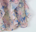 Gradient Floral Ruffles Chiffon Dress With V Neck Backless