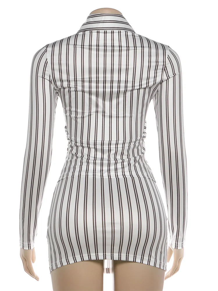 Stripe Print two piece Set With Crop Blouse And Hip Skirt