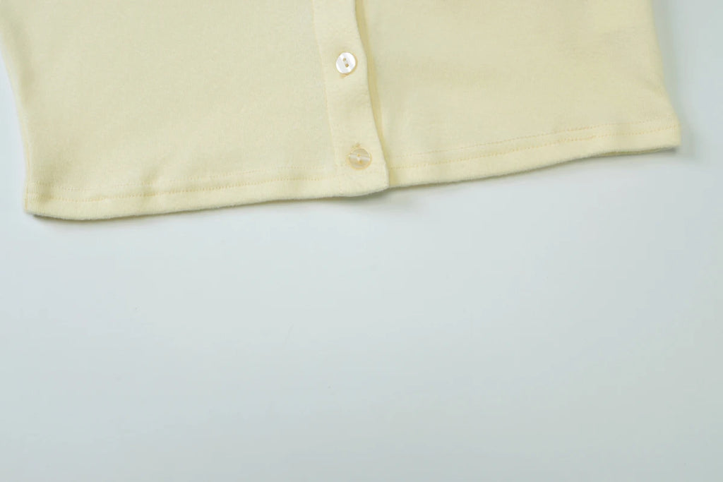 Square Collar Crop Top With Long Flare Sleeves And Button Details