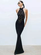 Elegant Lace Patchwork Sleeveless Dress For Women Chic Sheath Style With Hip Wrap