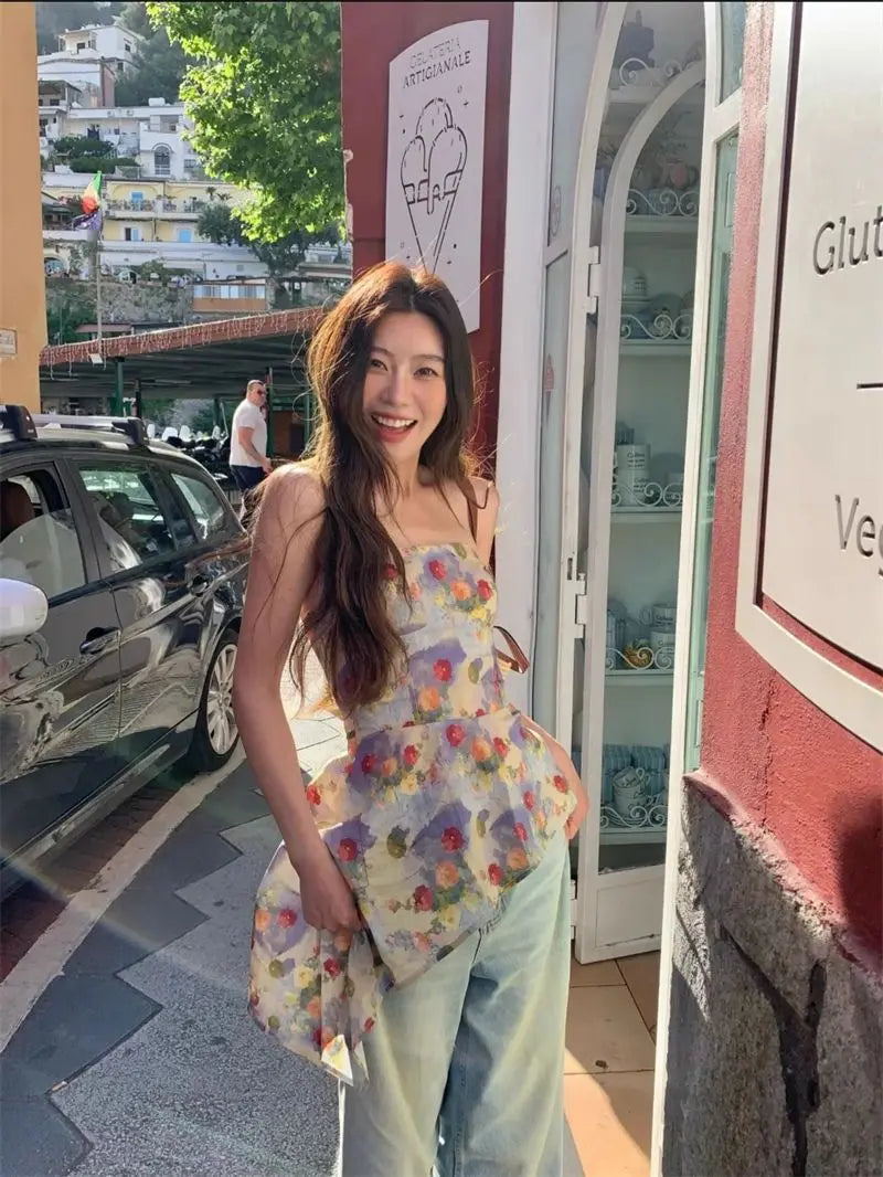 Sweet Backless Print Tank Top With Summer Vibe