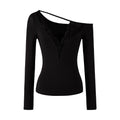 Lace Splice Long Sleeve Vneck Top For Night Out Chic