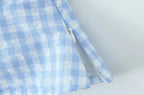 Women New Fashion Sweet Plaid Chic Lace Patchwork French Square Collar Backless Top