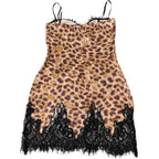 Leopard Patchwork Lace Mini Dress With Spaghetti Straps High Waist