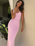 Backless Knit Maxi Dress With V Neck Sleeveles Long Gown