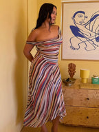 Colorful Stripe Sleeveless Midi Dress
