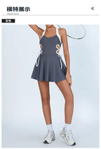 Tennis Dress Women with Separate Shorts White Contrast Hollowed Out Drawstring Side Sports Yoga Dress Training Running Fitness