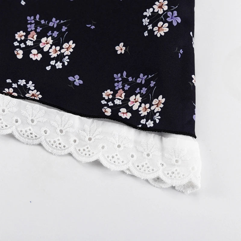 Floral Patchwork Mini Dress With Off Shoulder Square Collar Two Piece Look A Line