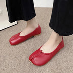 Tabi Style Leather Flats For Women Cozy Split Toe Slip On Shoes