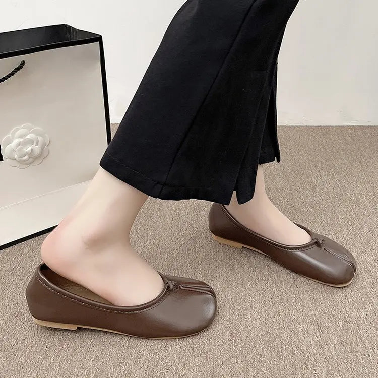 Tabi Style Leather Flats For Women Cozy Split Toe Slip On Shoes