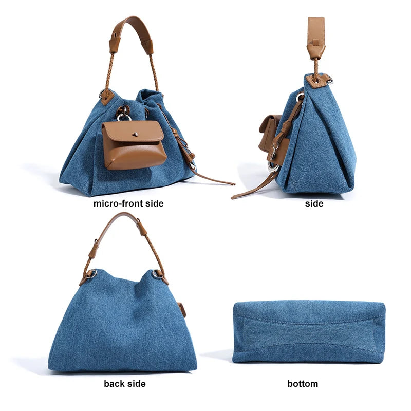 Denim Day Bag With Minimalist Crossbody