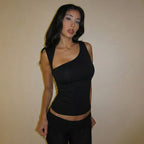 Irregular Neckline Sleeveless Tank Top For Women Slim Fit