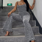 Backless Striped Jumpsuit With High Waist Flare Legs
