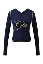 Two Piece Slim Fit Letter Print Hooded Zipper Jacket And Pants Set Open Thread Design