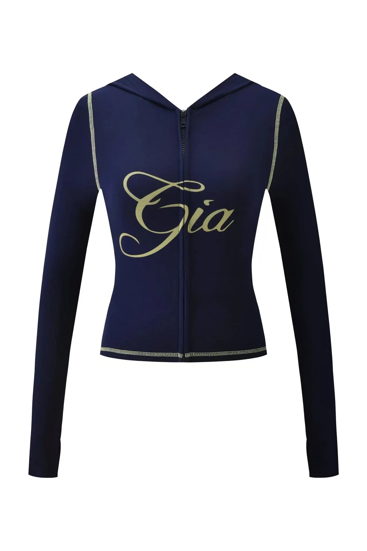 Two Piece Slim Fit Letter Print Hooded Zipper Jacket And Pants Set Open Thread Design