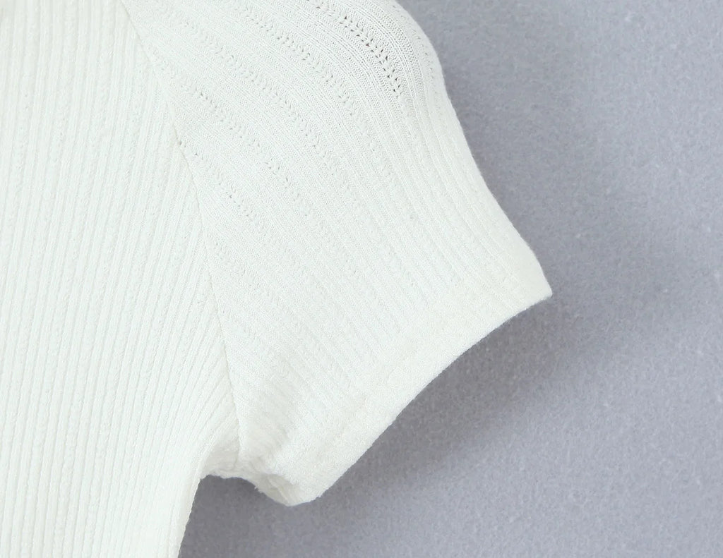O Neck Slim White Cotton Tee For Women Short Sleeve