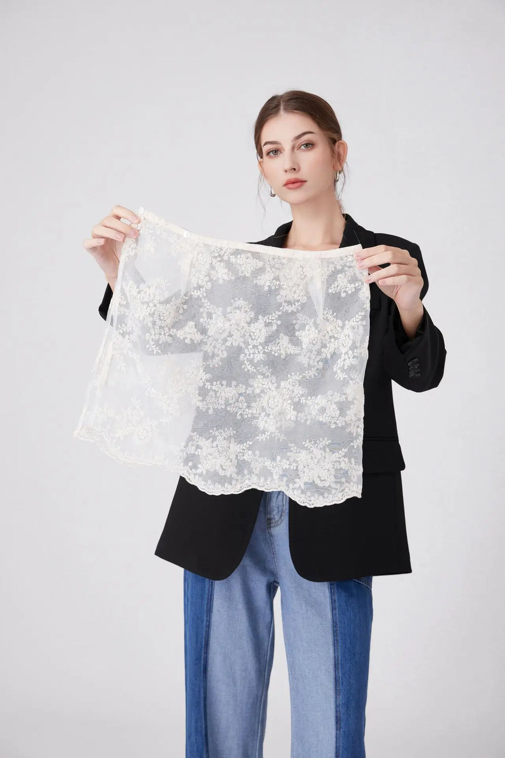Floral Embroidered Lace Sheer Skirt Overlay