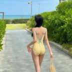 Sunny Gingham Spaghetti Strap V Neck One Piece Swimsuit With Lace Up Detailing And Light Blue Cover Up Skirt