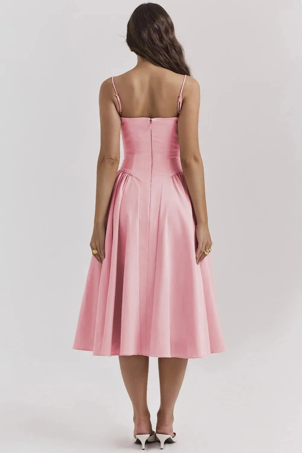 Backless Suspender Midi Dress Sleeveless A Line Style For Evening Wear